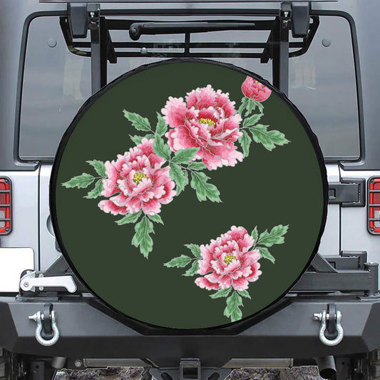Japanese Peony Print Leather Spare Tire Cover