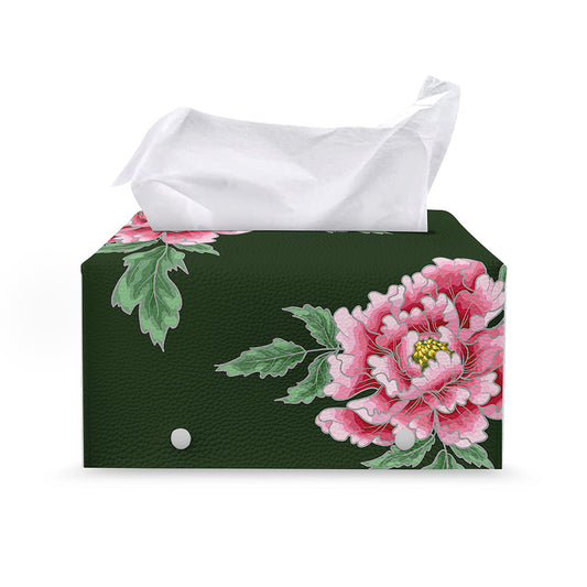 Japanese Peony Print Leather Tissue Box Cover