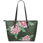 Japanese Peony Print Leather Tote Bag