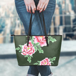 Japanese Peony Print Leather Tote Bag
