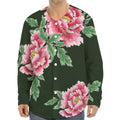 Japanese Peony Print Long Sleeve Baseball Jersey