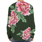 Japanese Peony Print Long Sleeve Baseball Jersey