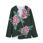 Japanese Peony Print Long Sleeve Short Coat