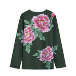 Japanese Peony Print Long Sleeve Short Coat