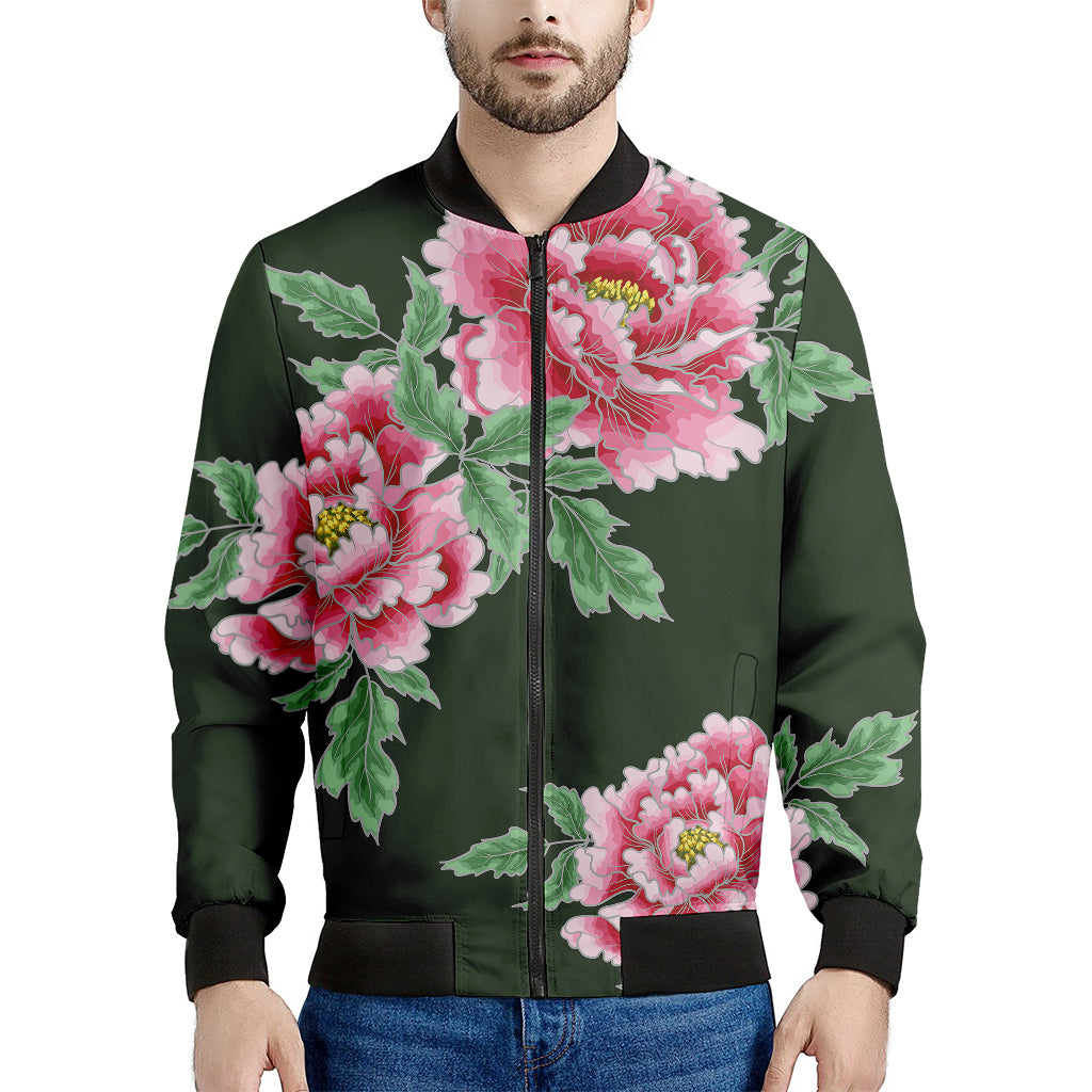 Japanese Peony Print Men's Bomber Jacket