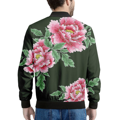 Japanese Peony Print Men's Bomber Jacket