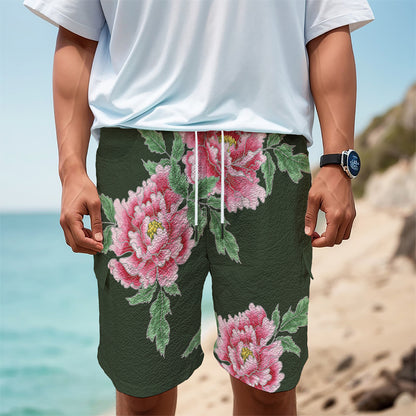 Japanese Peony Print Men's Cargo Shorts
