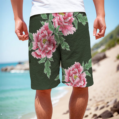 Japanese Peony Print Men's Cargo Shorts