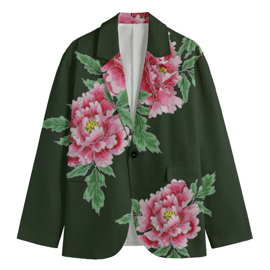 Japanese Peony Print Men's Cotton Blazer
