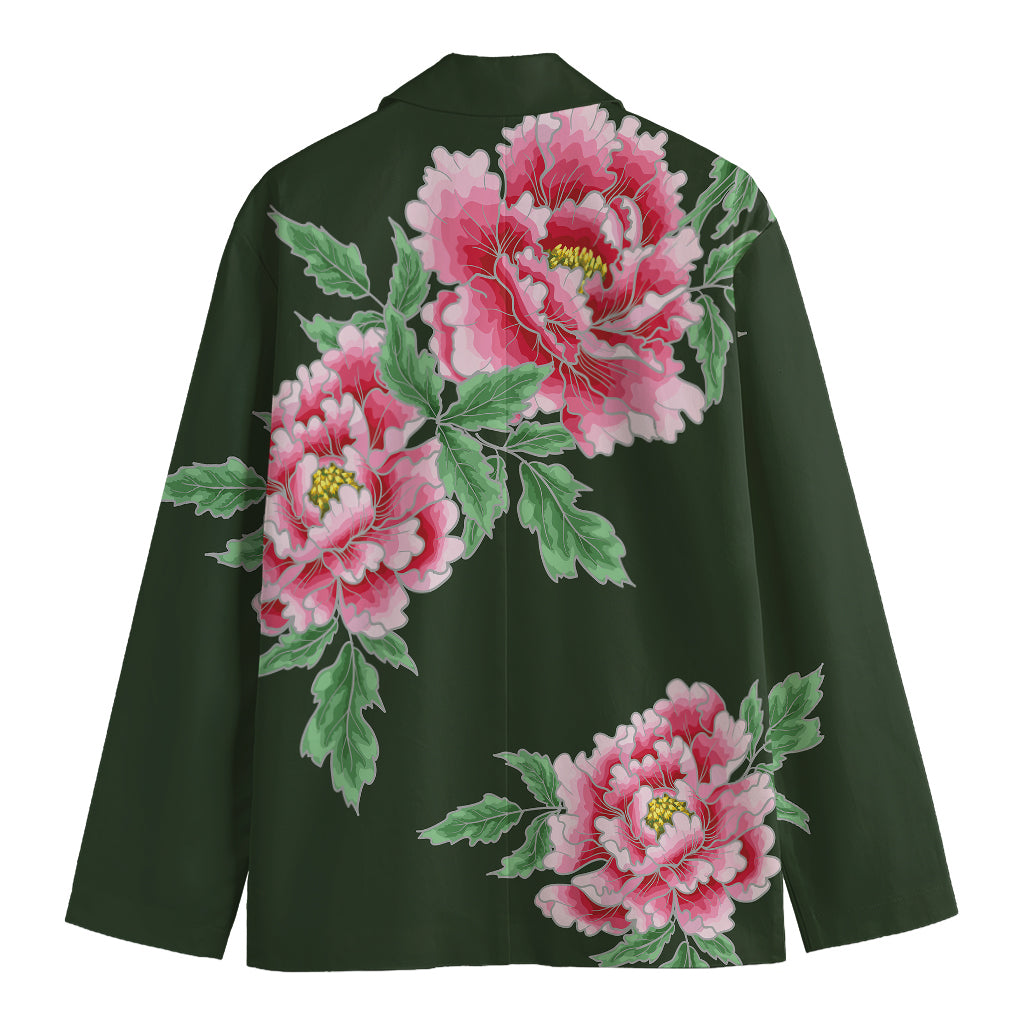 Japanese Peony Print Men's Cotton Blazer
