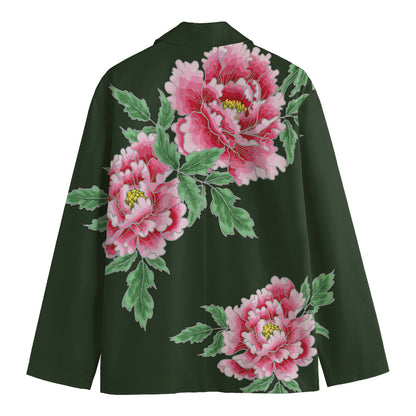 Japanese Peony Print Men's Cotton Blazer