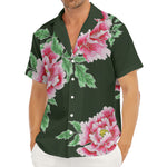 Japanese Peony Print Men's Deep V-Neck Shirt