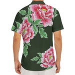 Japanese Peony Print Men's Deep V-Neck Shirt