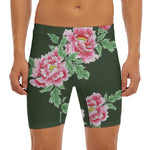 Japanese Peony Print Men's Long Boxer Briefs