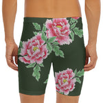 Japanese Peony Print Men's Long Boxer Briefs