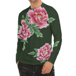 Japanese Peony Print Men's Long Sleeve Rash Guard