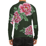 Japanese Peony Print Men's Long Sleeve Rash Guard