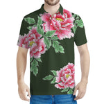 Japanese Peony Print Men's Polo Shirt
