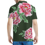 Japanese Peony Print Men's Polo Shirt