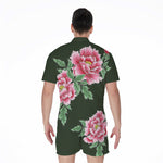 Japanese Peony Print Men's Rompers