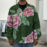 Japanese Peony Print Men's Shirt Jacket