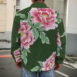 Japanese Peony Print Men's Shirt Jacket