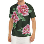 Japanese Peony Print Men's Short Sleeve Rash Guard