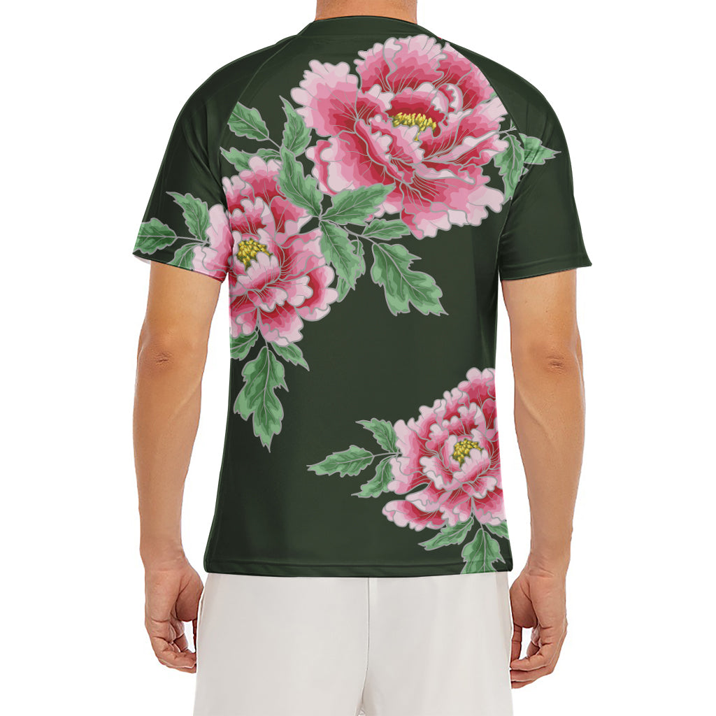Japanese Peony Print Men's Short Sleeve Rash Guard