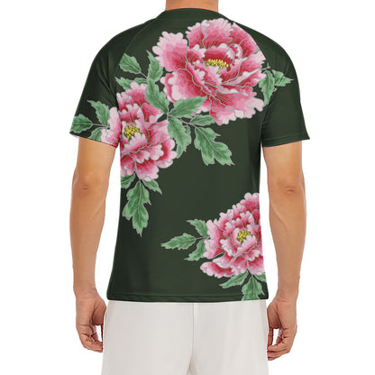 Japanese Peony Print Men's Short Sleeve Rash Guard