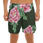 Japanese Peony Print Men's Split Running Shorts