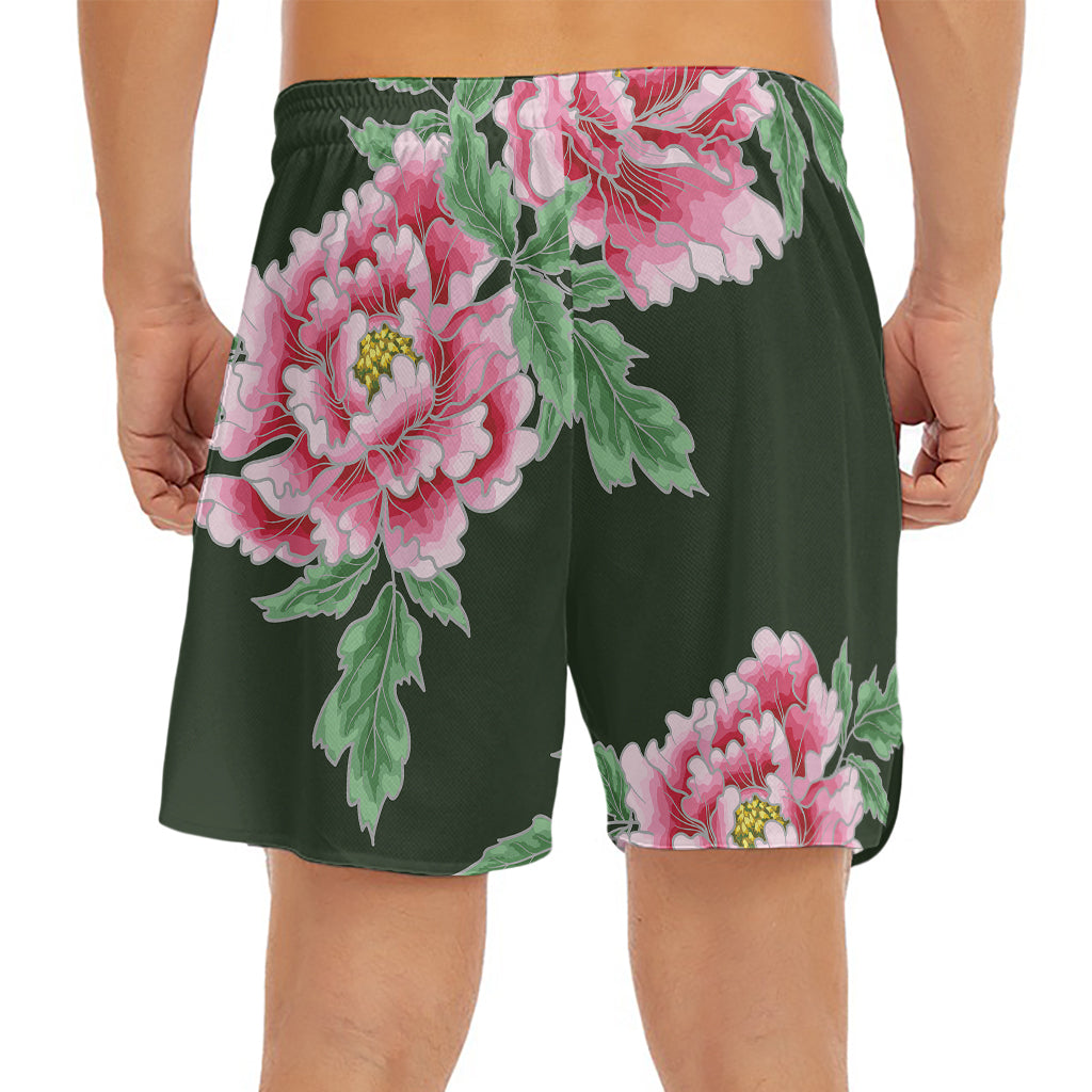 Japanese Peony Print Men's Split Running Shorts