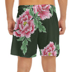 Japanese Peony Print Men's Split Running Shorts