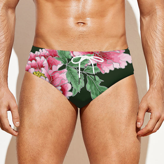 Japanese Peony Print Men's Swim Briefs