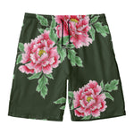 Japanese Peony Print Men's Swim Trunks