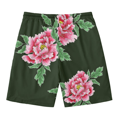 Japanese Peony Print Men's Swim Trunks