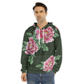 Japanese Peony Print Men's Velvet Pullover Hoodie
