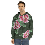 Japanese Peony Print Men's Velvet Pullover Hoodie