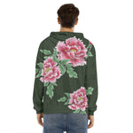 Japanese Peony Print Men's Velvet Pullover Hoodie
