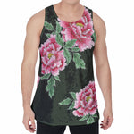 Japanese Peony Print Men's Velvet Tank Top