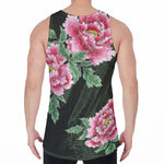 Japanese Peony Print Men's Velvet Tank Top