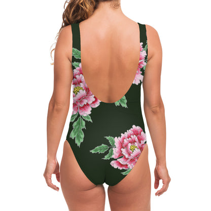 Japanese Peony Print One Piece Swimsuit