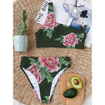 Japanese Peony Print One Shoulder Bikini Top