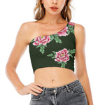Japanese Peony Print One Shoulder Crop Top