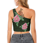 Japanese Peony Print One Shoulder Crop Top