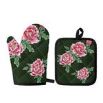 Japanese Peony Print Oven Mitt And Pot Holder Set