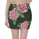 Japanese Peony Print Pencil Mini Skirt