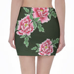 Japanese Peony Print Pencil Mini Skirt