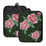 Japanese Peony Print Pot Holders With Pocket
