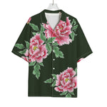 Japanese Peony Print Rayon Hawaiian Shirt