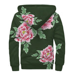 Japanese Peony Print Sherpa Lined Zip Up Hoodie